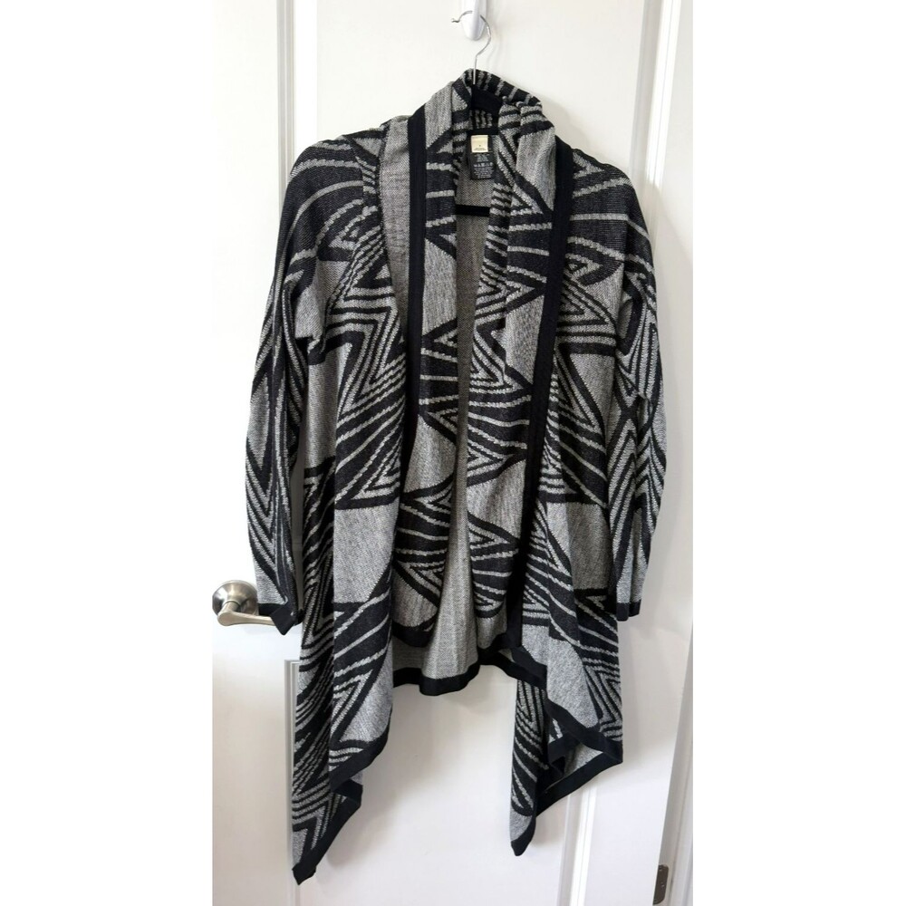 Moth by Anthropologie Open-Front Knit Cardigan Black/Cream Wool Blend S NWOT